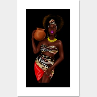 African Woman Holding a Pot, Traditional African Style Posters and Art